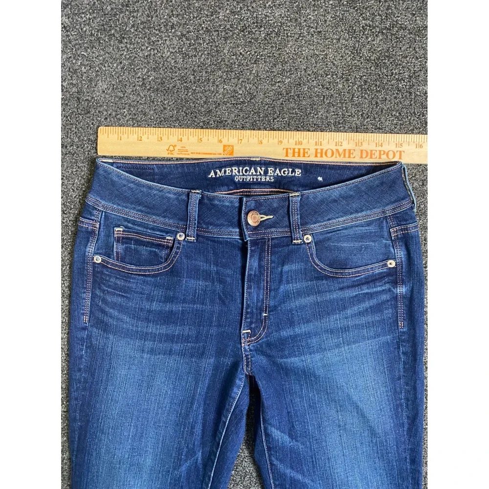 American Eagle Kick Boot‎ Blue Jeans Womens 8 Long Super Stretch Boho Preppy